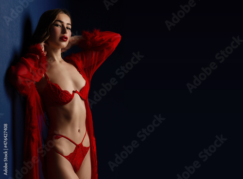 Canvastavla Gorgeous woman posing in seductive red lingerie