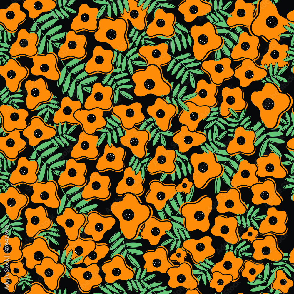 seamless pattern with flowers, orange flower seamless pattern