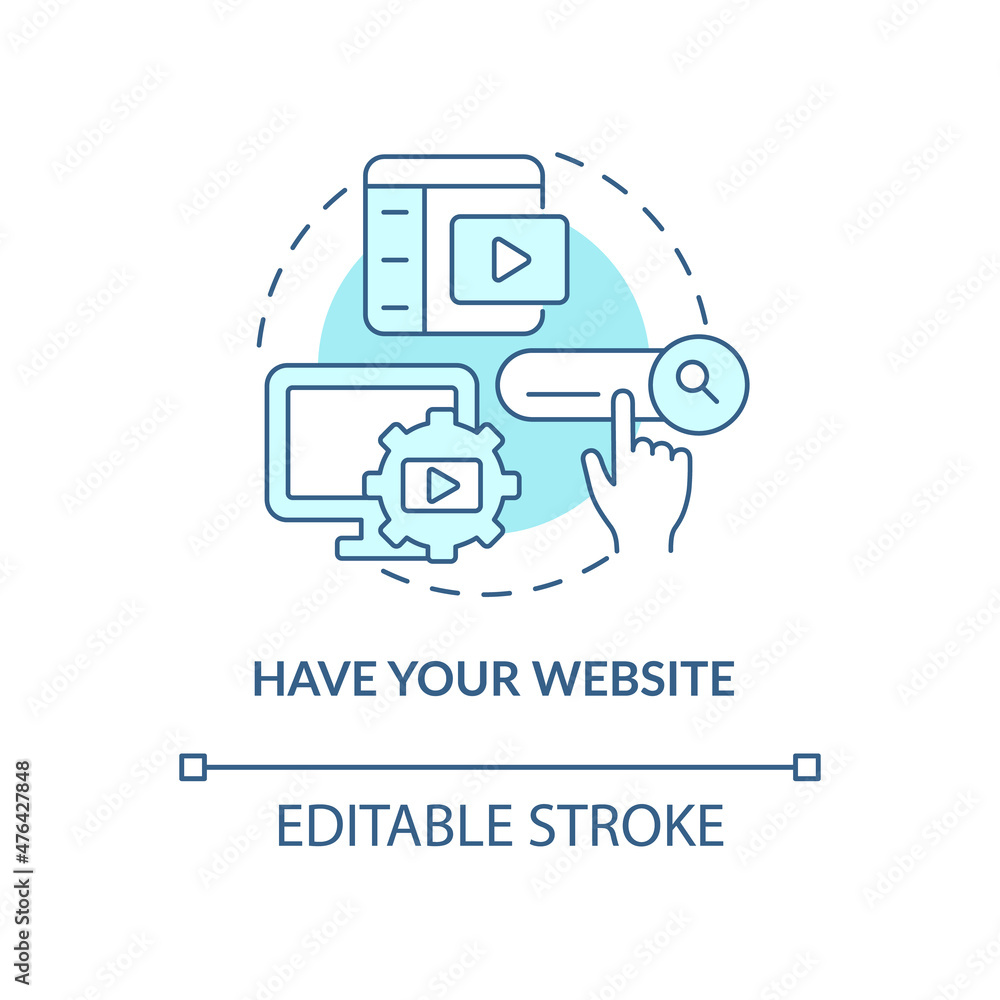 Have your website blue concept icon. Subscription model. Video on demand abstract idea thin line illustration. Isolated outline drawing. Editable stroke. Roboto-Medium, Myriad Pro-Bold fonts used Have your website blue concept icon. Subscription model. Video on demand abstract idea thin line illustration. Isolated outline drawing. Editable stroke. Roboto-Medium, Myriad Pro-Bold fonts used