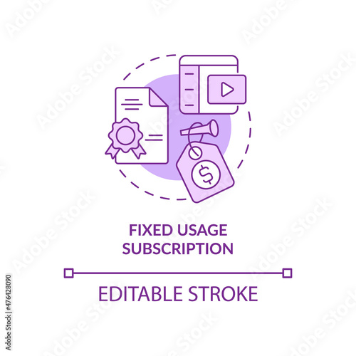 Fixed usage subscription purple concept icon. Types of subscription abstract idea thin line illustration. Isolated outline drawing. Editable stroke. Roboto-Medium, Myriad Pro-Bold fonts used