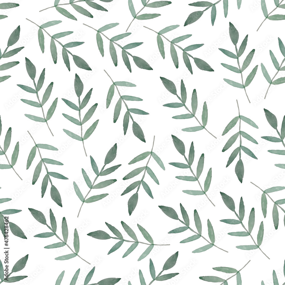 Naklejka premium Watercolor leaf seamless pattern