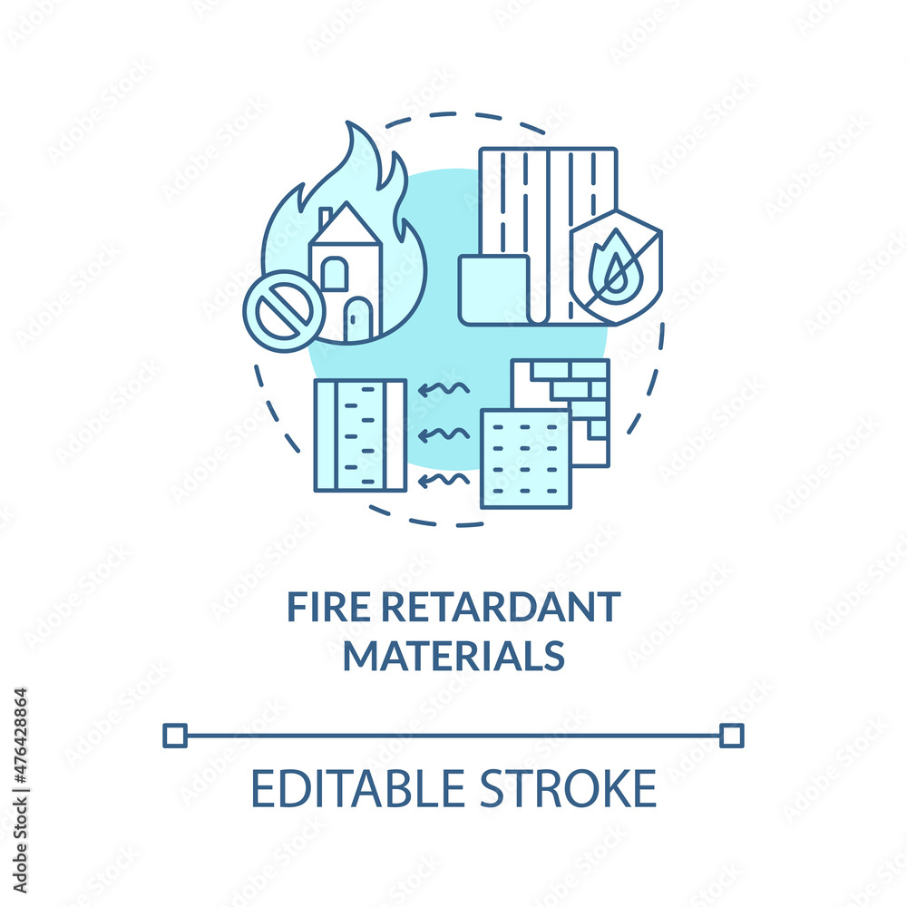 Fire retardant materials turquoise concept icon. Disaster prevention abstract idea thin line illustration. Isolated outline drawing. Editable stroke. Roboto-Medium, Myriad Pro-Bold fonts used