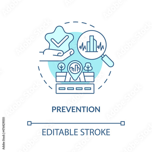 Prevention turquoise concept icon. Seismic activity regulation systems abstract idea thin line illustration. Isolated outline drawing. Editable stroke. Roboto-Medium, Myriad Pro-Bold fonts used