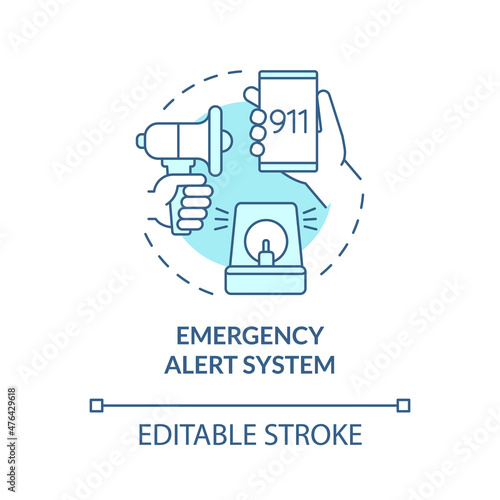 Emergency alert system turquoise concept icon. Urgent warning abstract idea thin line illustration. Isolated outline drawing. Editable stroke. Roboto-Medium, Myriad Pro-Bold fonts used