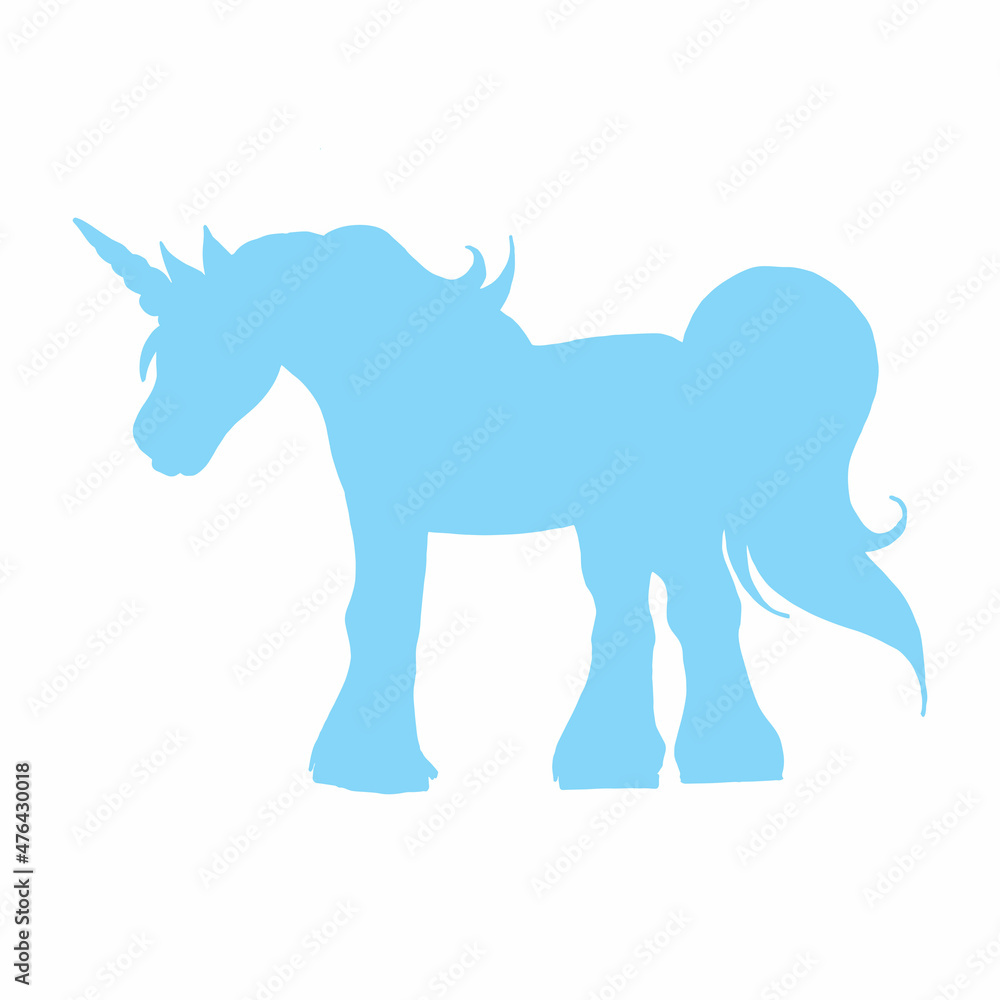 Fototapeta premium Blue unicorn silhouette on white background. Vector image.