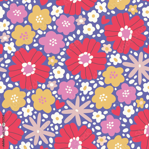Seamless vector flower pattern. Pantone colors 2022 background with summer vibe. Bright flowers ornament for fabric  textile  clothes  etc.