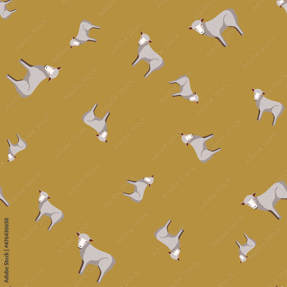 Fototapeta premium Seamless pattern of sheep. Domestic animals on colorful background. Vector illustration for textile.