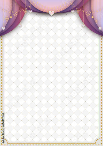 stage　curtain＆heart　桃色から紫色のカーテンとオーナメントのステージ　ガラスハートのクラシックフレーム