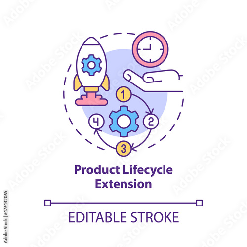 Product lifecycle extension concept icon. Process improvement abstract idea thin line illustration. Digital twin. Isolated outline drawing. Editable stroke. Roboto-Medium, Myriad Pro-Bold fonts used