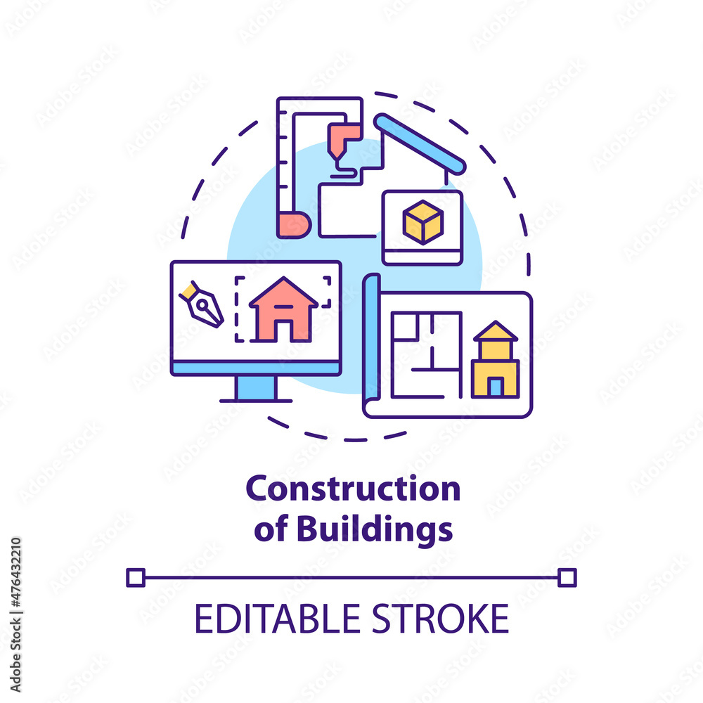 Buildings construction concept icon. Potential failures prediction abstract idea thin line illustration. Isolated outline drawing. Editable stroke. Roboto-Medium, Myriad Pro-Bold fonts used
