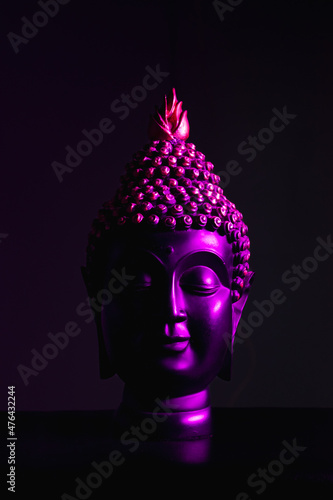 Lord Buddha Matte Black Head Statue. HD Pic with lights.
