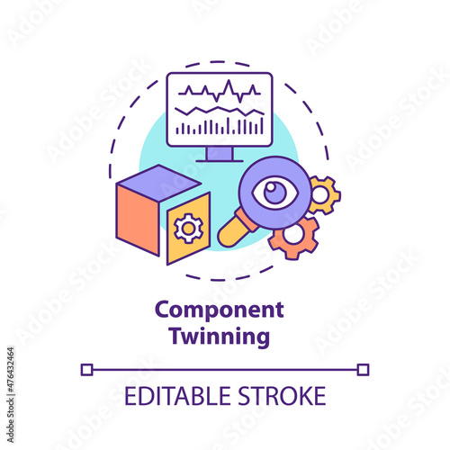 Component twinning concept icon. Virtual representation of part abstract idea thin line illustration. Isolated outline drawing. Editable stroke. Roboto-Medium, Myriad Pro-Bold fonts used