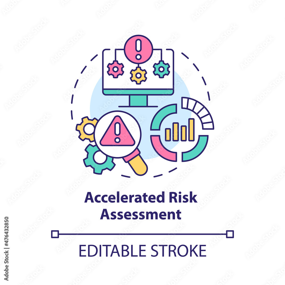 Accelerated risk assessment concept icon. Digital twin benefit abstract idea thin line illustration. Isolated outline drawing. Editable stroke. Roboto-Medium, Myriad Pro-Bold fonts used