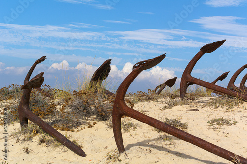 Anchors on the beach of Barril, Portugal