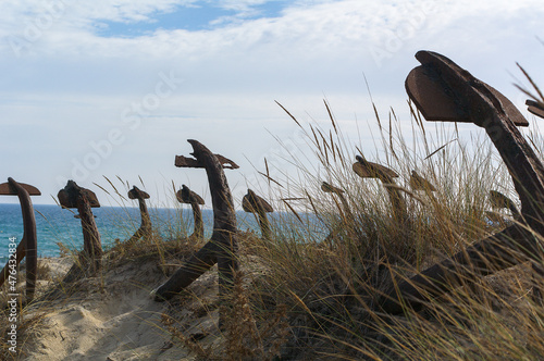 Anchors on the beach of Barril, Portugal