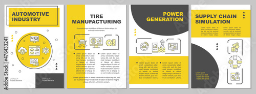 Digital twin use cases yellow brochure template. Simulation. Booklet print design with linear icons. Vector layouts for presentation, annual reports, ads. Arial-Black, Myriad Pro-Regular fonts used