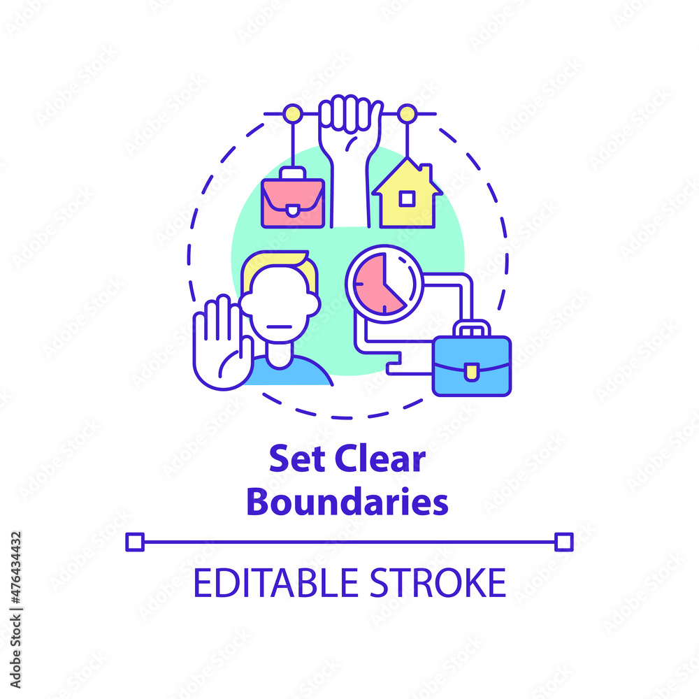 Set clear boundaries concept icon. Separation of life and work. Mental health abstract idea thin line illustration. Isolated outline drawing. Editable stroke. Roboto-Medium, Myriad Pro-Bold fonts used