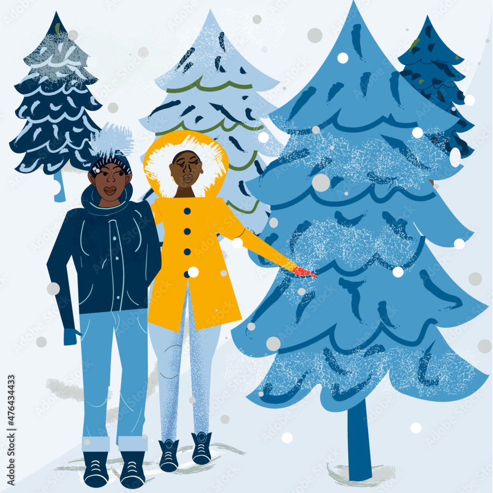 Lesbian couple enjoying a winter day looking for a tree Lesbian couple enjoying a winter day looking for a tree