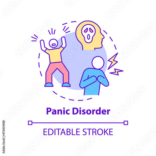 Panic disorder concept icon. Type of anxiety attack. Mental illness abstract idea thin line illustration. Isolated outline drawing. Editable stroke. Roboto-Medium, Myriad Pro-Bold fonts used