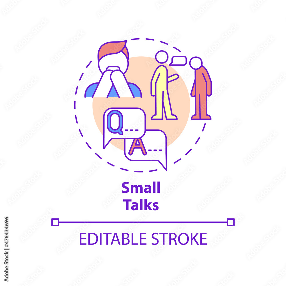 Fototapeta premium Small talk concept icon. Difficulty in communication. Anxiety mental disorder abstract idea thin line illustration. Isolated outline drawing. Editable stroke. Roboto-Medium, Myriad Pro-Bold fonts used