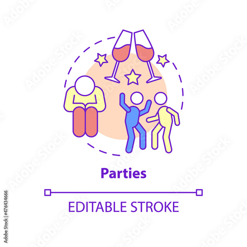 Parties concept icon. Communication difficulties. Anxiety disorder trigger abstract idea thin line illustration. Isolated outline drawing. Editable stroke. Roboto-Medium, Myriad Pro-Bold fonts used