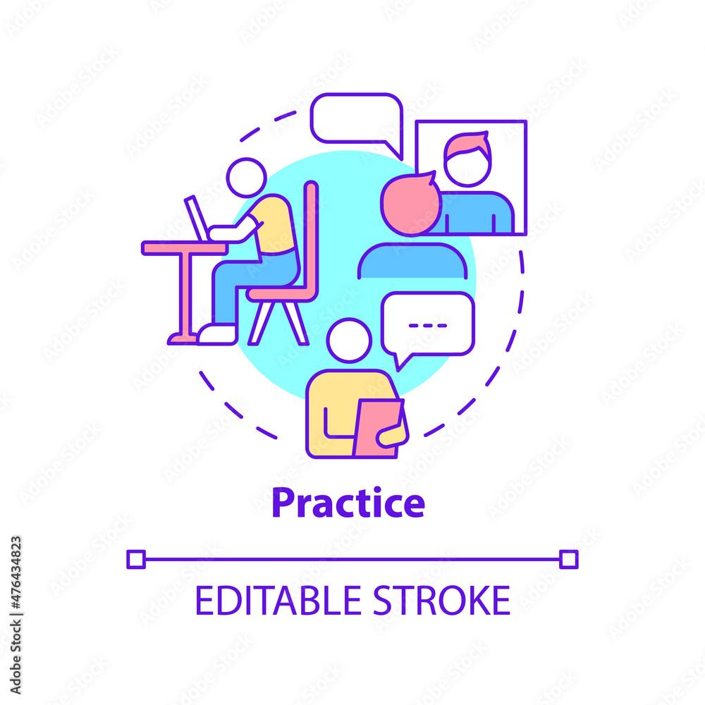 Practice concept icon. Overcome panic at performance. Avoiding anxiety abstract idea thin line illustration. Isolated outline drawing. Editable stroke. Roboto-Medium, Myriad Pro-Bold fonts used