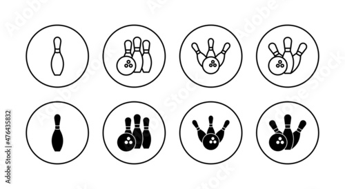Bowling icons set. bowling ball and pin sign and symbol.