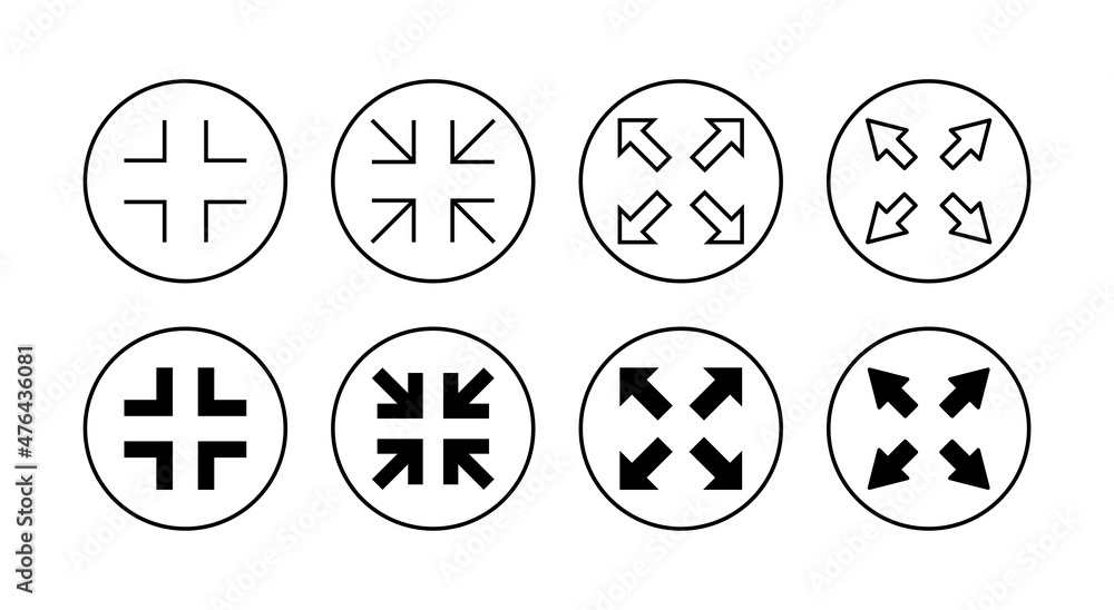 Fullscreen Icon set. Expand to full screen sign and symbol. Arrows symbol Fullscreen Icon set. Expand to full screen sign and symbol. Arrows symbol