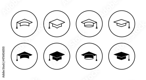 Education icon set. Graduation cap sign and symbol. Graduate. Students cap