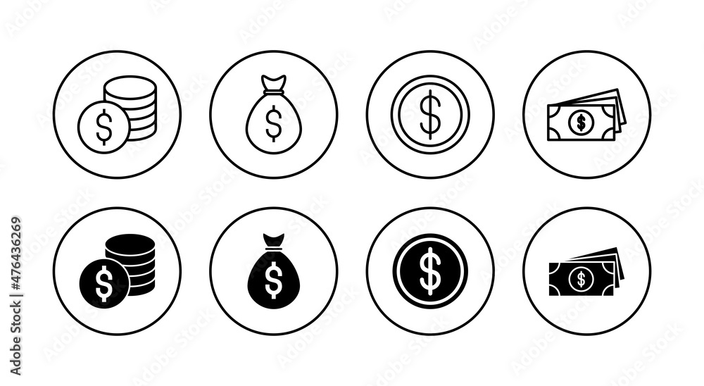 Money icons set. Money sign and symbol