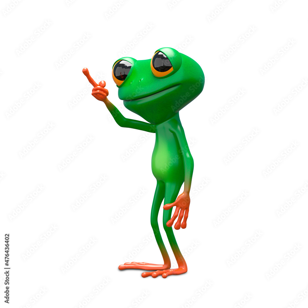 3D Illustration of a Green Frog with Pointing Finger