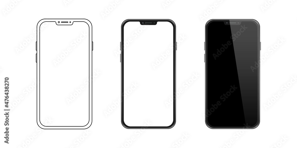 Set of different mobile phone mockup, template, realistic, line icon Set of different mobile phone mockup, template, realistic, line icon