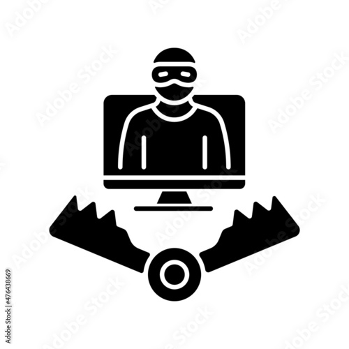 Honeypot black glyph icon. Trap for attackers. Deceptive method of cybersecurity. Luring hackers. Catching cybercriminals. Silhouette symbol on white space. Vector isolated illustration