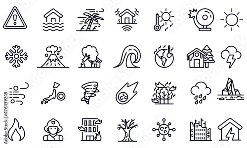 Stampa su Tela Natural Disaster , disease , flood Line Icons vector design