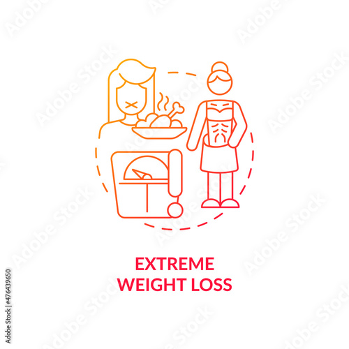 Extreme weight loss red gradient concept icon. Food intake avoidance. Severe slimming abstract idea thin line illustration. Isolated outline drawing. Roboto-Medium, Myriad Pro-Bold fonts used