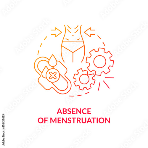 Absence of menstruation red gradient concept icon. Female disease. Amenorrhea abstract idea thin line illustration. Isolated outline drawing. Roboto-Medium, Myriad Pro-Bold fonts used