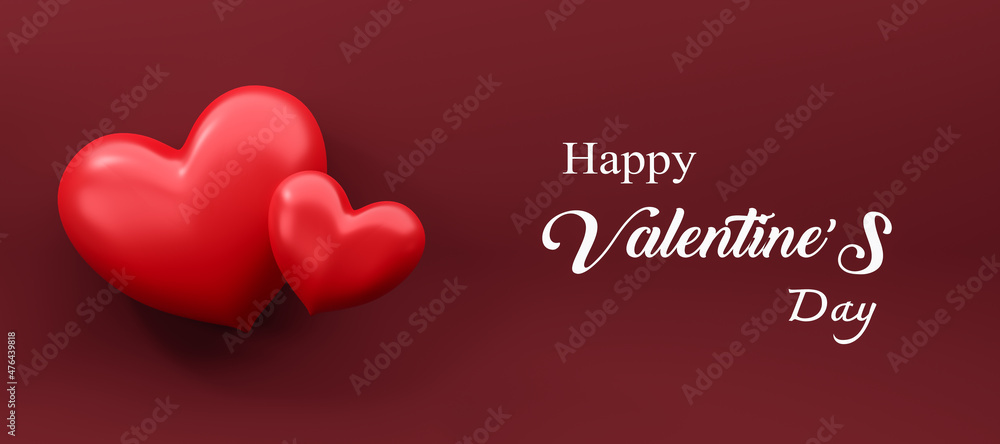 Happy Valentine's day text, Valentines Day greeting card template with red heart on red background, Romantic postcard, card, invitation, banner template, celebration card, 3d rendering illustration.