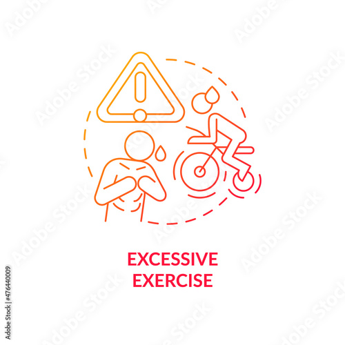 Excessive exercise red gradient concept icon. Exhaustion. Work out injury. Traumatic training abstract idea thin line illustration. Isolated outline drawing. Roboto-Medium, Myriad Pro-Bold fonts used