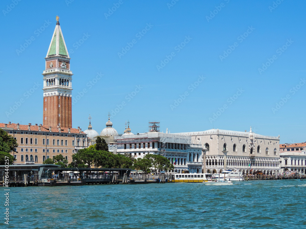 Venice, Italy, July 2017 - view of San Marco's Bell Tower and the Doge's Palace 