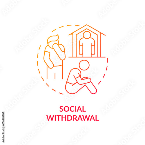 Social withdrawal red gradient concept icon. Alienation from society. Reclusion abstract idea thin line illustration. Isolated outline drawing. Roboto-Medium, Myriad Pro-Bold fonts used