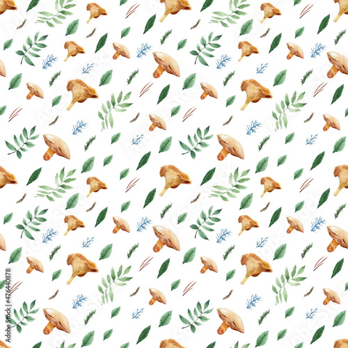 Watercolor seamless pattern with wild mushrooms