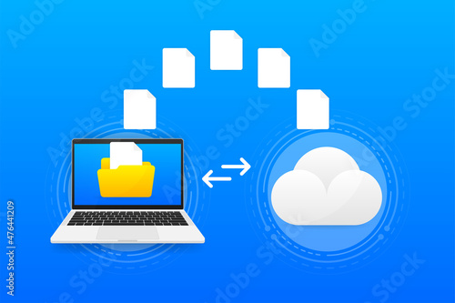 File transfer encrypted form. Concept for remote connection between two folders and cloud. Cloud concept based. Vector illustration.
