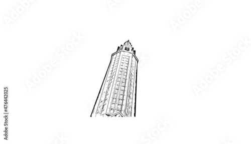 Building view with landmark of Le Havre is the 
commune in France. Hand drawn sketch illustration in vector.