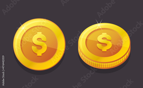 Gold Coin with Dollar Sign Icons Set. Vector