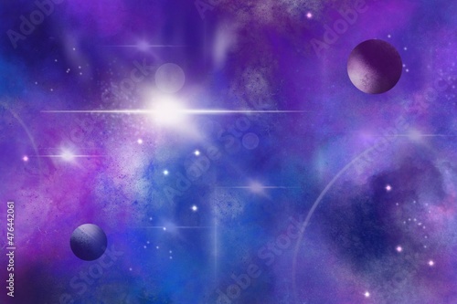 Galactic background with stars  planets  nebulae and cosmic dusts