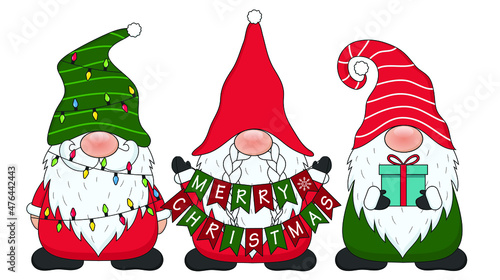 Cute Gnomes isolated on a white background. Gnomes cartoon set vector illustration.