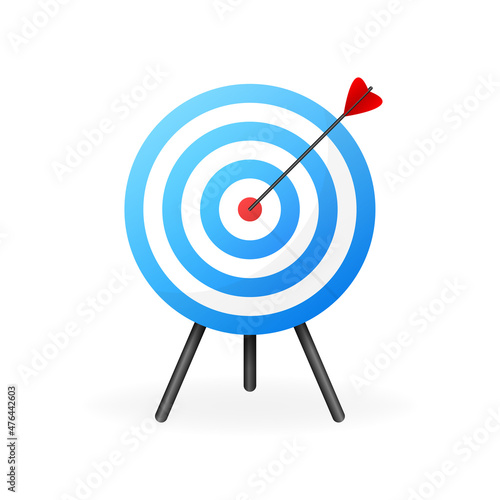 Red arrows reaching the center target. Darts target. Success Business Concept. Vector illustration.