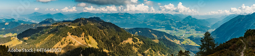Fototapeta Naklejka Na Ścianę i Meble -  High resolution stitched panorama of a beautiful alpine summer view at the famous Purtschellerhaus near Berchtesgaden, Bavaria, Germany