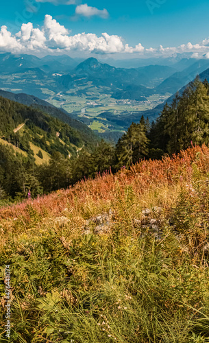 High resolution stitched panorama of a beautiful alpine summer view at the famous Purtschellerhaus near Berchtesgaden, Bavaria, Germany photo