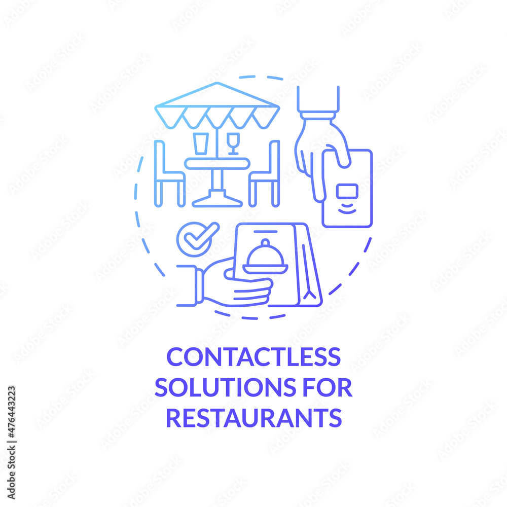 Contactless solutions for restaurant blue gradient concept icon. Touchless system abstract idea thin line illustration. Isolated outline drawing. Roboto-Medium, Myriad Pro-Bold fonts used